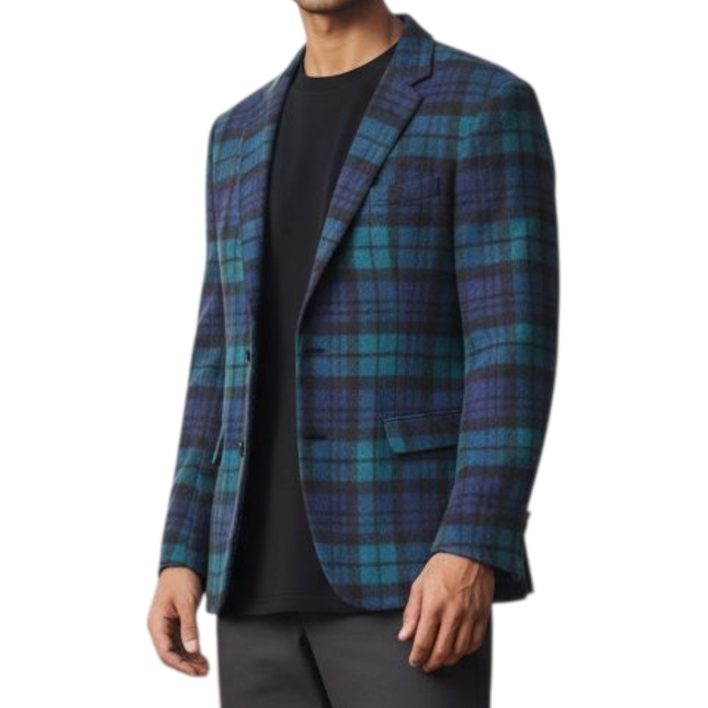 Aspetto Wool Blend Green Blue Plaid Single-Breasted Blazer Jacket Men Size 38R